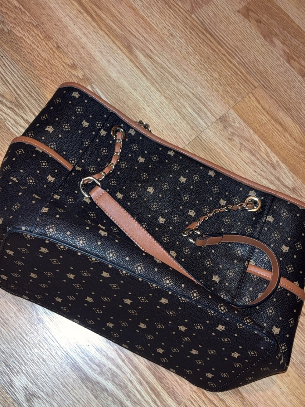 Black and Tan Patterned Tote Bag - Designer-Inspired Women's Handbag